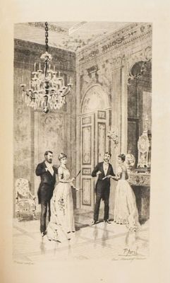 a drawing of a man and a woman standing in a room