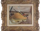an oil painting of a large pile of sand in a gold frame