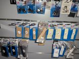a refrigerator with many different items on it in a store