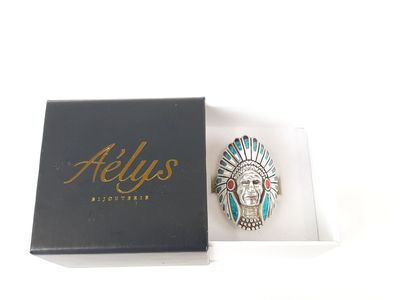 Harpo ,bague en argent et turquoise figurant un chef indien …