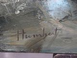 a close up of a painting of a person on a bench