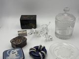 a table with a lot of glass items on it
