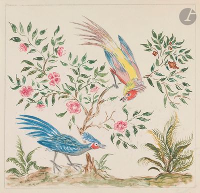 une image représentant un tableau où l'on voit deux oiseaux perchés sur un arbre