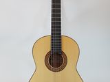 a close up of a guitar on a stand against a white background