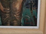 a picture of a painting of a man with a cross on his chest