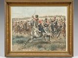 an image of a painting of a man on a horse in front of a group of men on horses