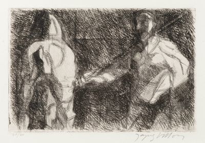 drawing of a man and a woman holding hands in front of a black background