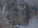 a picture of a painting of a boat on the water