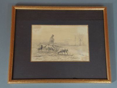 drawing of a man riding a horse with a group of horses in the background