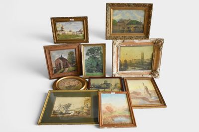 a lot of framed pictures on a white surface