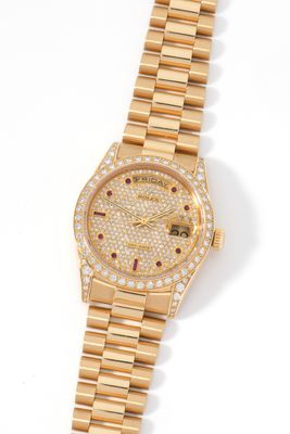 rolex lady ' s 18k yellow gold diamond watch