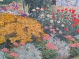 a painting of a garden with flowers in it
