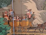 a painting of a horse drawn carriage with people on it