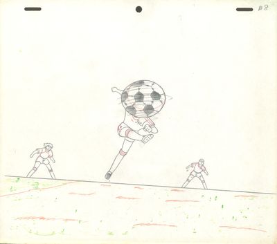 dessin représentant un footballeur avec un ballon de football en l'air