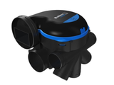 un gros plan d'une pompe à eau noire et bleue