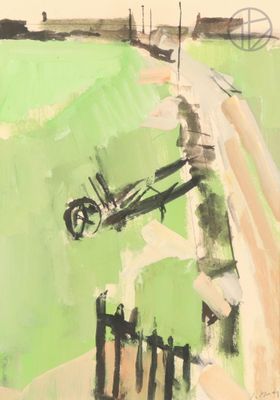 une image représentant un tableau où l'on voit un homme à moto dans un champ