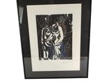 a black and white drawing of a man and a woman