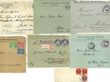 plusieurs vieilles enveloppes sur lesquelles figurent différents timbres et cachets
