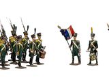 des petits soldats avec des drapeaux et des uniformes, alignés en rang