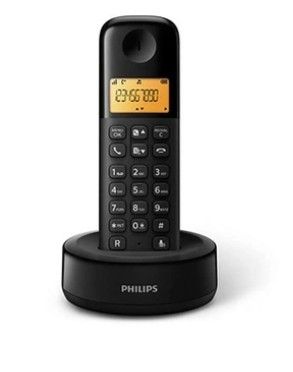 un gros plan d'un téléphone posé sur un socle, avec une horloge