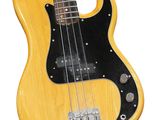 an image of a yellow electric bass guitar on a white background