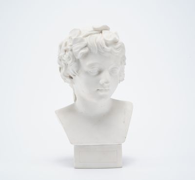 Buste de jeune homme, sculpture, marbre, tête laurée.