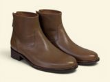 men ' s brown leather ankle boots on a white background