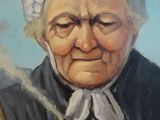 painting of an old woman holding a stick and a wand