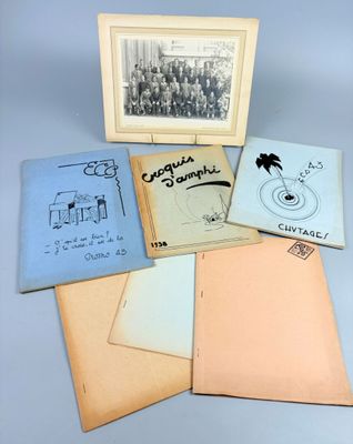 an old photo of a group of books with pictures on them