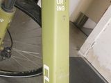 a close up of a bike parked in a garage