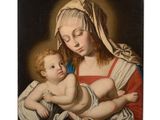 a painting of a woman holding a baby in her arms