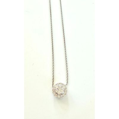 a white gold necklace with a diamond ball on a chain