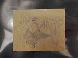 a drawing of a woman holding a knife on a piece of paper