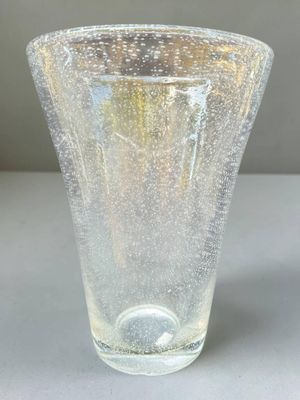 DAUM Vase en verre bullé Signé H : 30 cm (plusieurs éclats s…