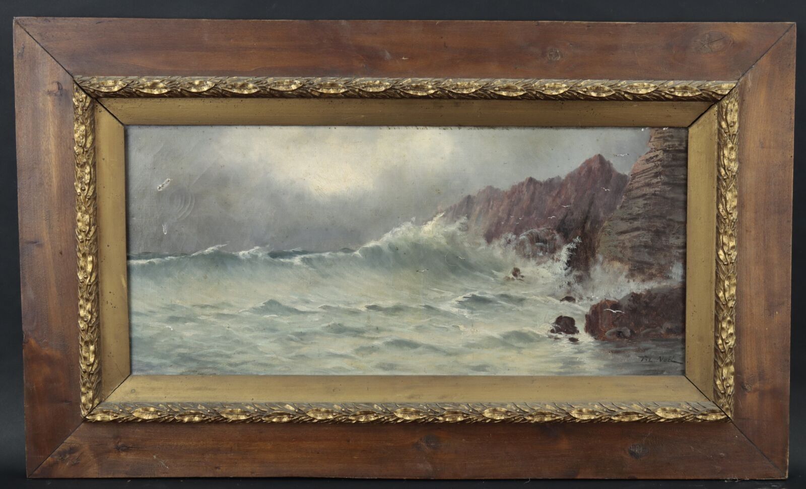 P. L. NOEL "Mer déchaînée sur les falaises", huile sur toile…