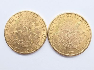 les deux pièces d'or sont côte à côte sur une surface blanche