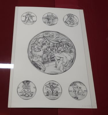 a picture of a drawing of a man and a woman on a plate