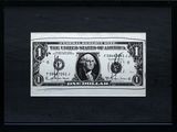 a black and white photo of a one dollar bill