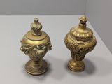 pair of antique brass urns with lids and handles