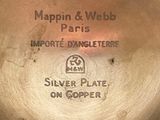 a silver plate on a table with a map on it