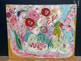 a painting of flowers in a vase on a table