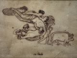 an image of a drawing of a woman and a man with a cow