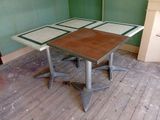 an image of a table in a room with green walls
