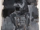 a painting of a man sitting on a chair
