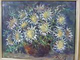 une peinture de fleurs dans un vase sur une table