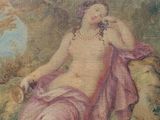 an image of a painting of a woman sitting on a rock