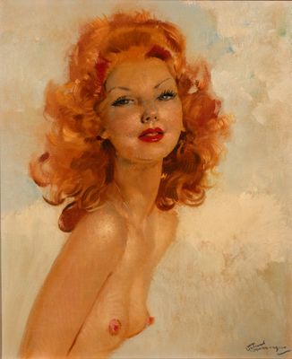 an image of a painting of a woman with red hair