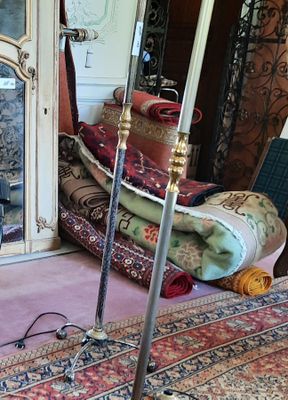 une photo d'un salon avec une cheminée et des tapis
