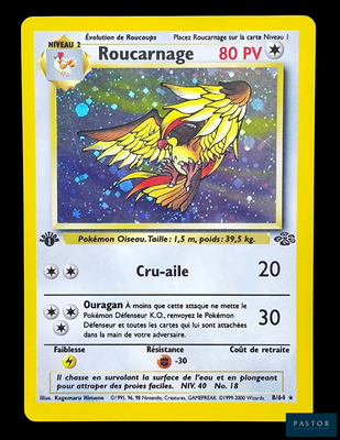 Au dos de la carte Pokémon, il y a l'image d'un oiseau jaune.