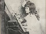 drawing of a woman and a child playing a piano